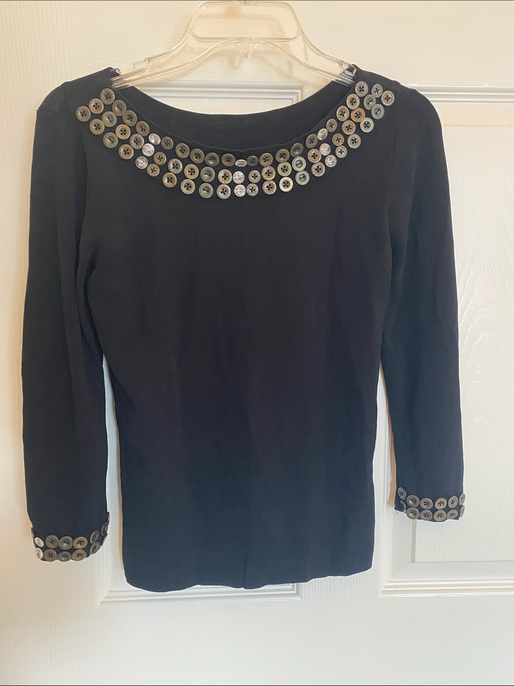 Joseph A Black Long-Sleeve Top with Button Trim